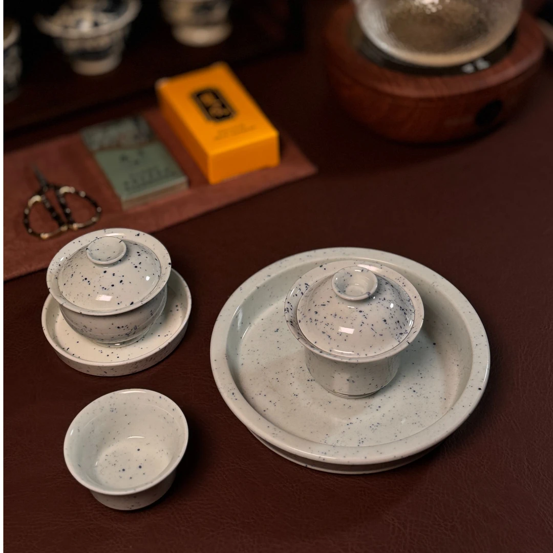 观古柴窑仿古元明清茶具撒蓝布袋元宝马蹄盖碗主人压手杯壶承盖置