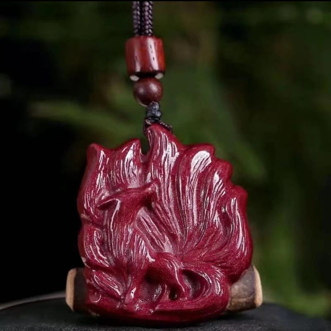 含辰砂工艺品贵州万山丹砂红朱砂工艺品厂家直销紫金砂九尾狐吊坠