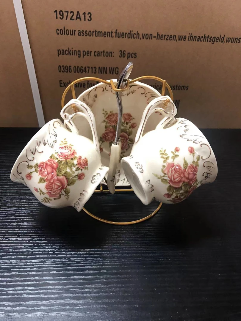 大倩田园下午茶套装杯子盘子勺子架子套装新