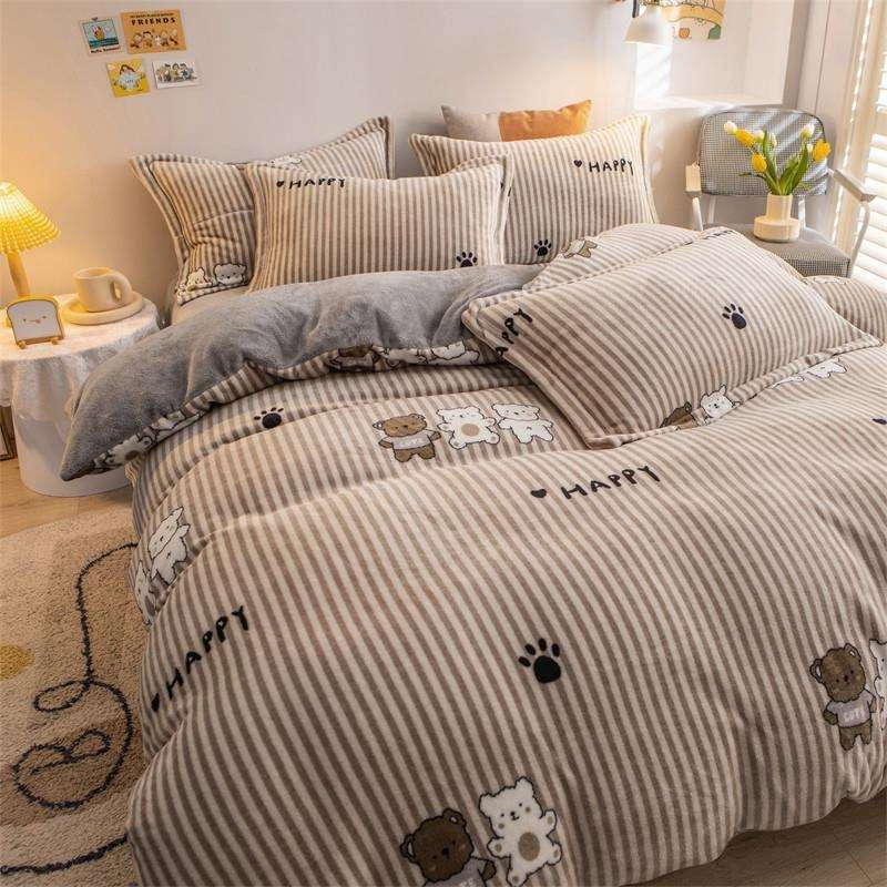 牛奶绒四件套加厚珊瑚绒被套床单冬季法兰绒学生宿舍床上用品君闵