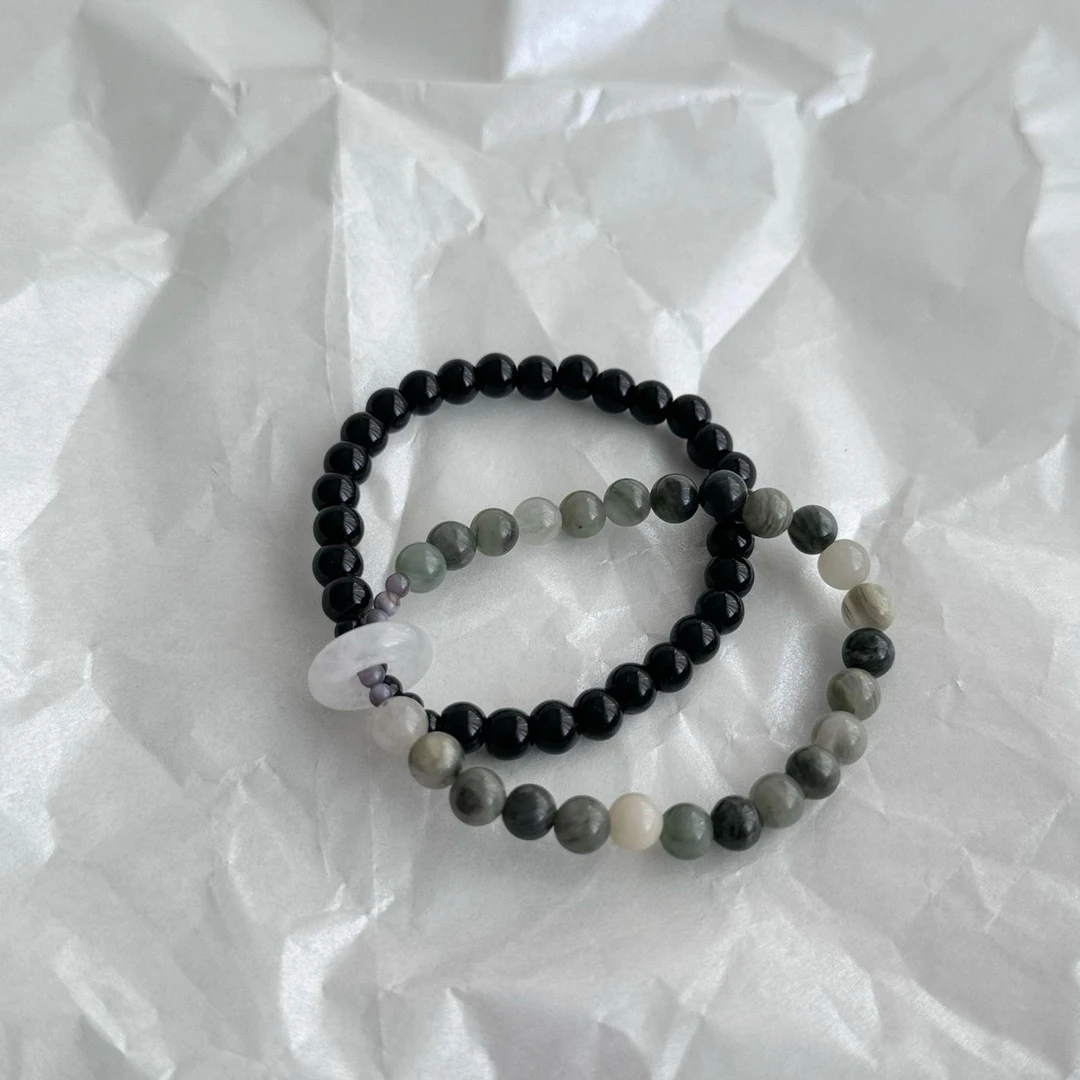 hucares原创「一帘幽梦」绿草石琉璃生机与活力双圈手串小众设计