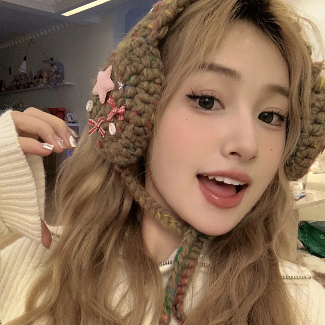 hucares原创「暖暖小森林」森系小星星蝴蝶结毛线耳罩毛球系学生