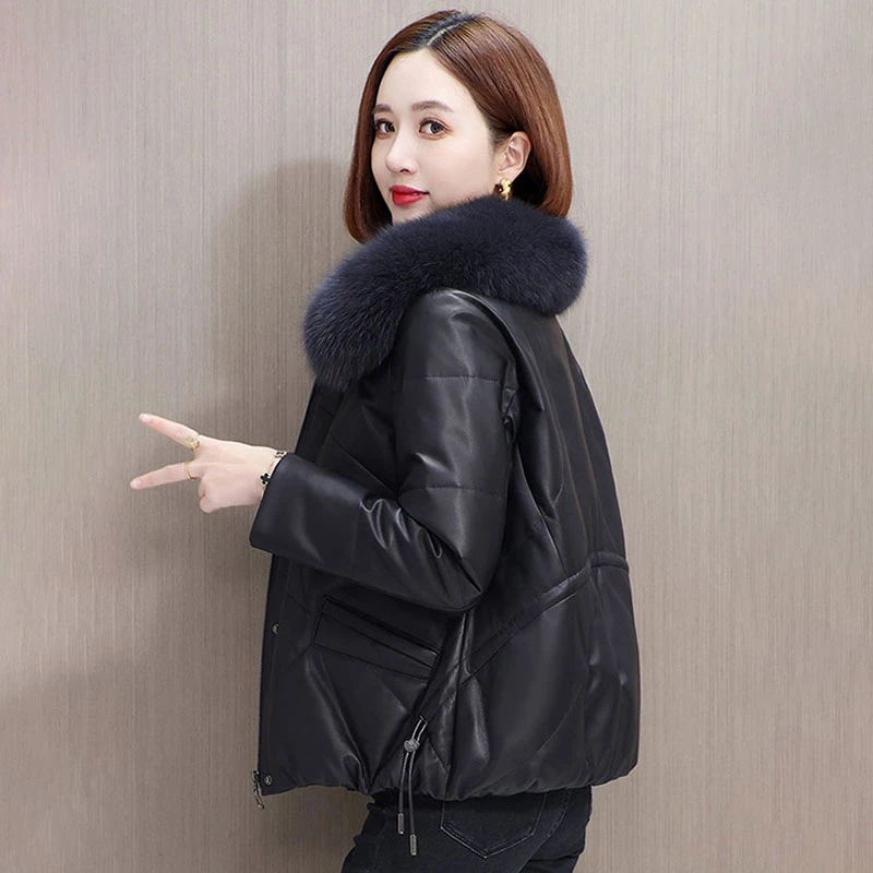 海宁狐狸毛皮衣女款爆款2025新款冬季加绒加厚保暖短款皮棉袄外套