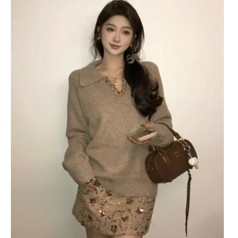 【有内衬】冬季小香风气质a字亮片裙半身裙女设计感亮晶晶包臀短裙