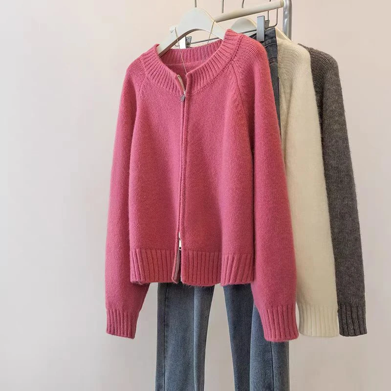 【9916】2024秋装新款韩系时尚宽松简约毛衣拉链长袖开衫针织上衣