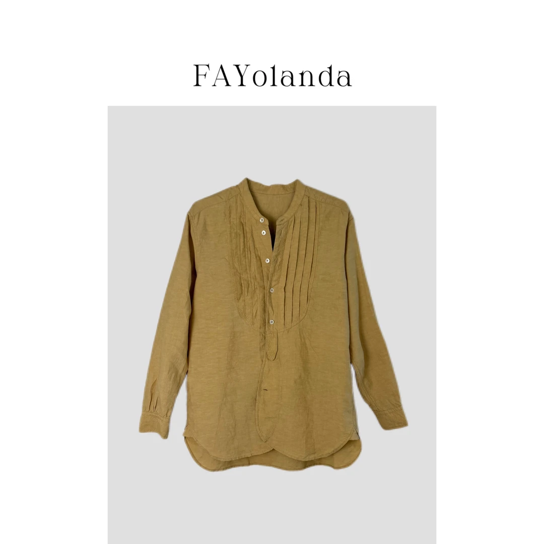 FAY|两色领口褶皱设计圆领衬衫（02794）福