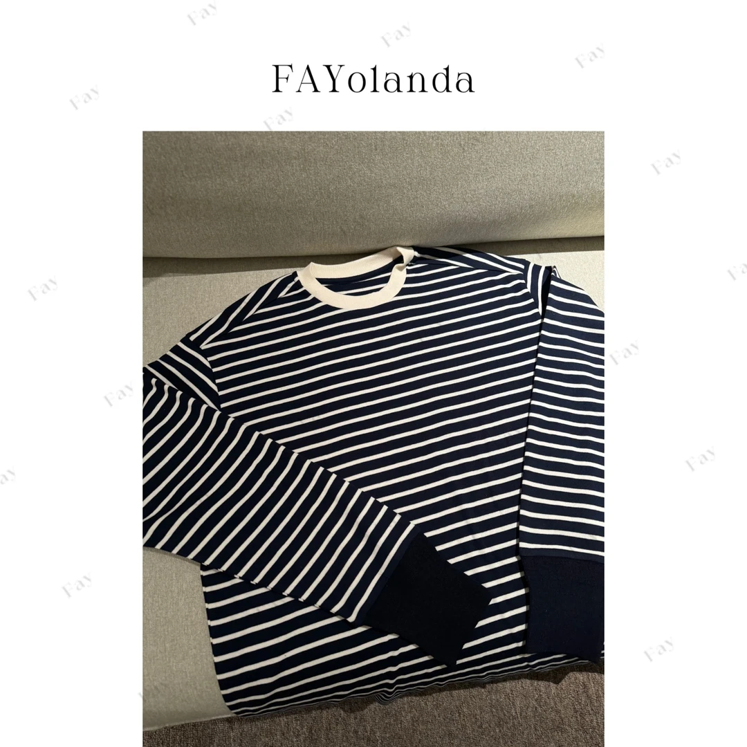 FAY  | 经典蓝白条纹圆领长袖T恤（1H03563）