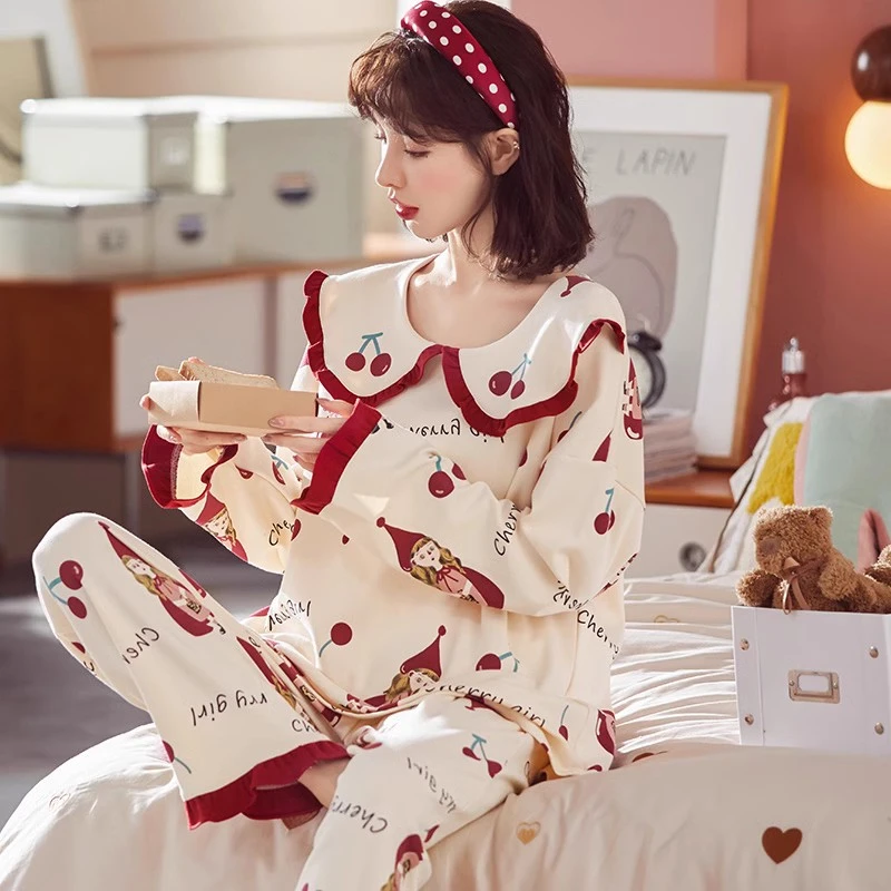 春秋季纯棉超大码睡衣女200斤长袖女士加肥家居服220斤XXXXXXL6XL