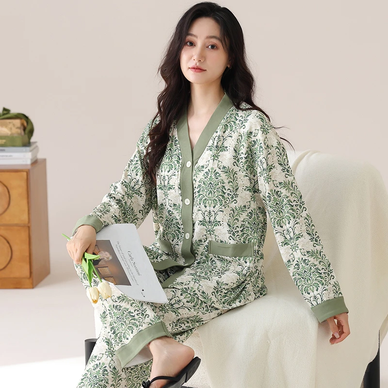 睡衣女春秋冬款纯棉长袖和服开衫超大码胖MM家居服200斤220斤5XL