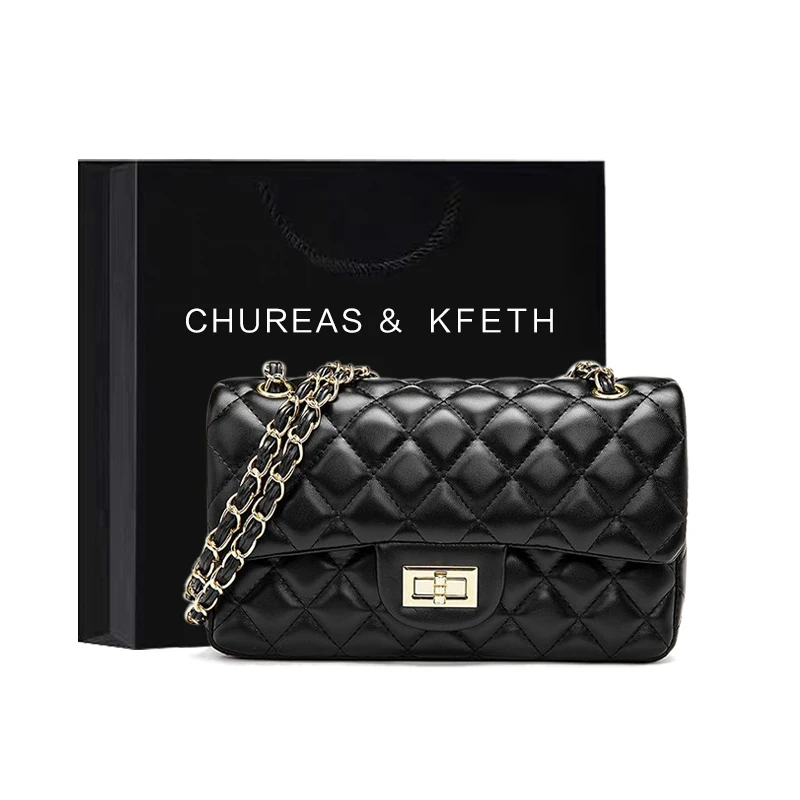 CHUREAS&KFETH新款时尚菱格经典黑色链条包百搭斜跨单肩斜挎女包