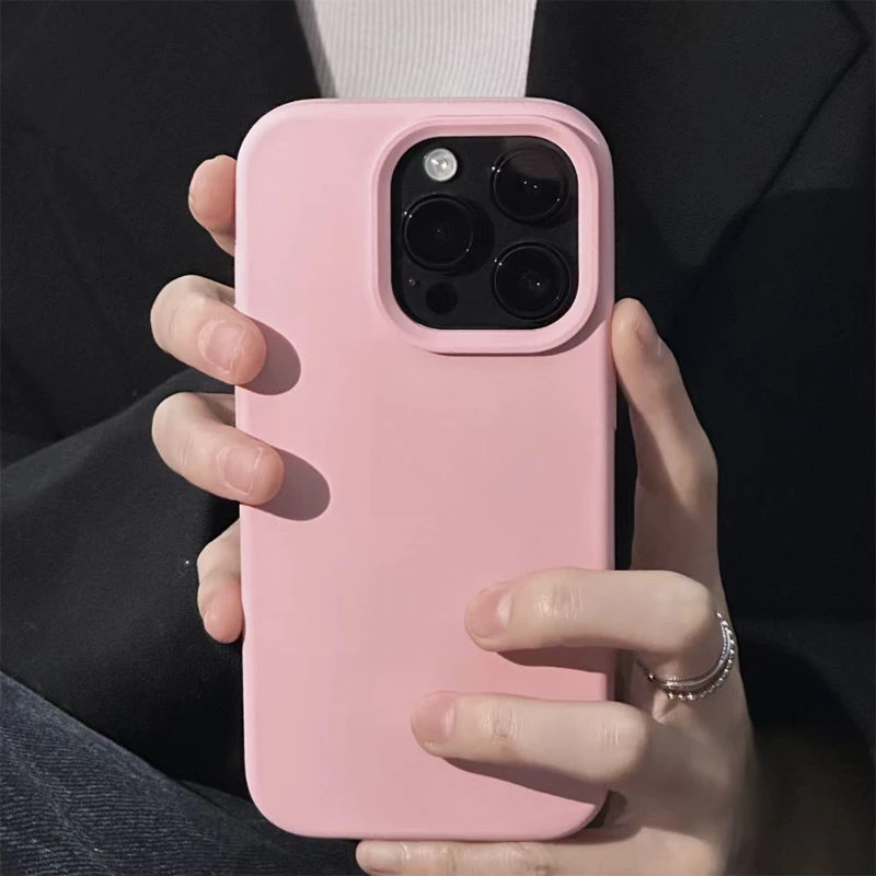 玫瑰粉苹果13防摔手机壳液态硅胶iPhone14pro大孔女款13plus简约