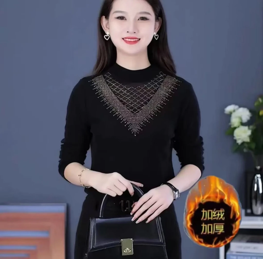加绒加厚修身显瘦打底衫半高领百搭上衣气质长袖冬季女士保暖衣服