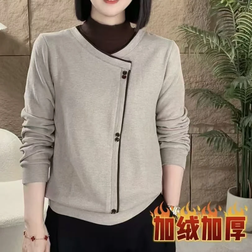 秋冬新款精致半高领时尚双面德绒设计感气质显瘦减龄上衣圆领百搭