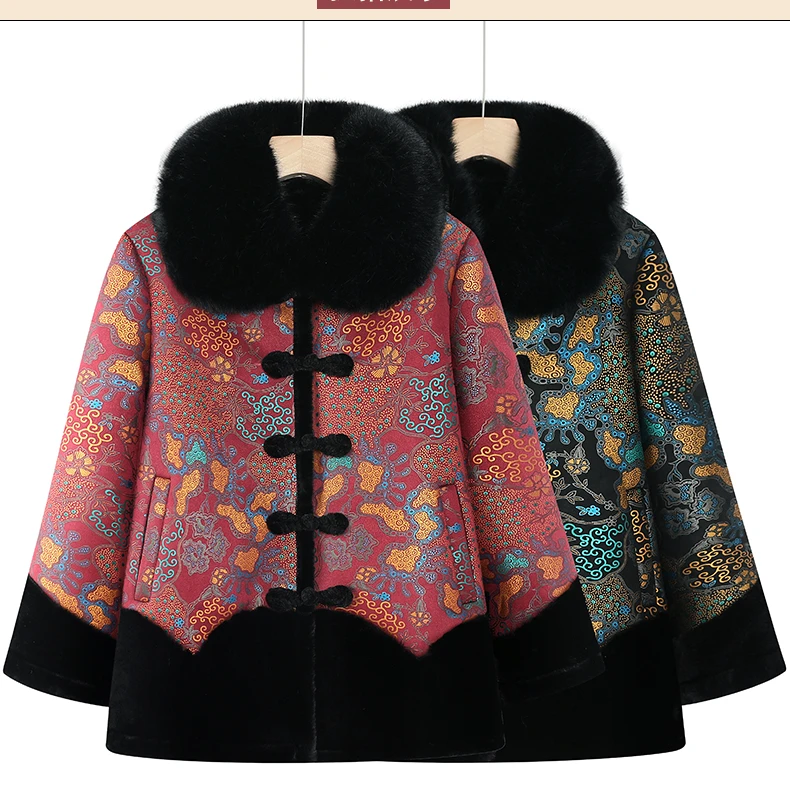 奶奶装冬装款加绒外套新款老年人女喜婆婆喜妈妈婚宴装阔太太服饰