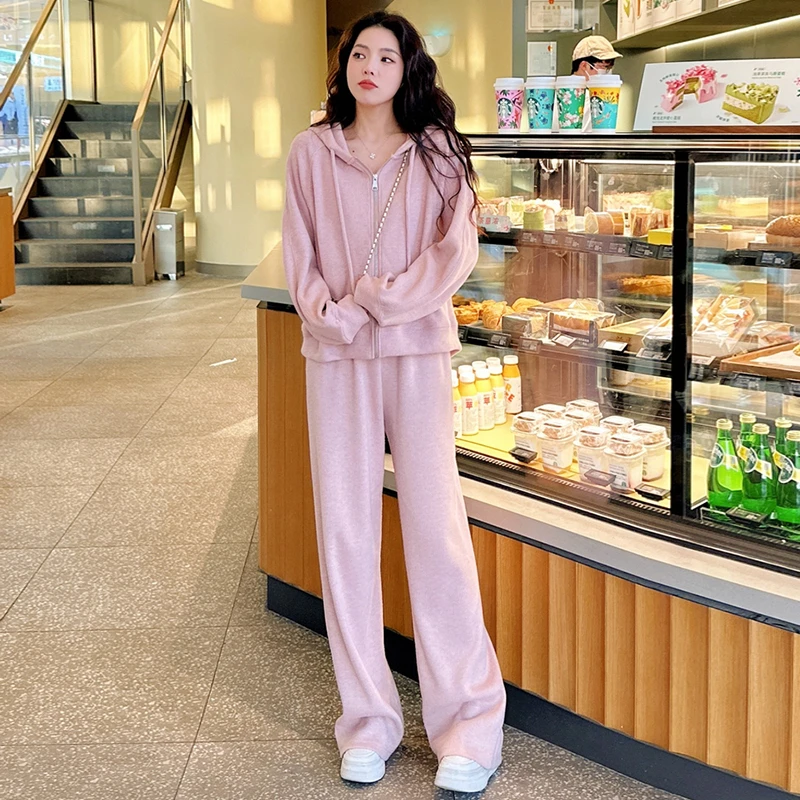 2025年春秋季韩版遮肉显瘦慵懒风运动服拉链开衫卫衣休闲裤两件套