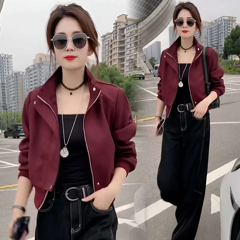 2024年秋冬新款休闲立领短款外套女时髦洋气减龄显瘦拉链夹克上衣