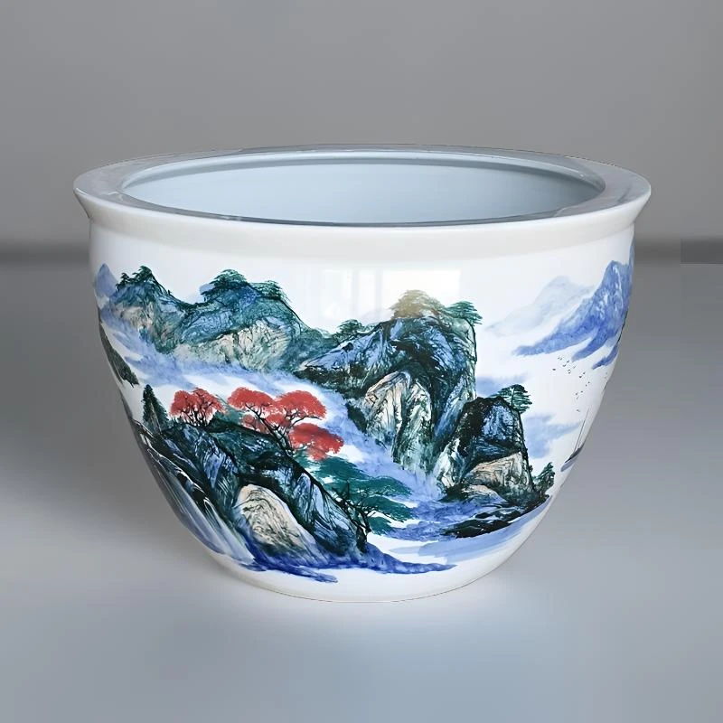 【高72口100】1米门海大缸青花斗彩缸白瓷缸山水缸大号缸