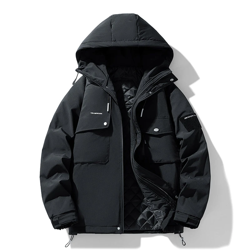 男秋冬款美式复古二棉薄棉服胖子休闲宽松大码男装工装夹克潮