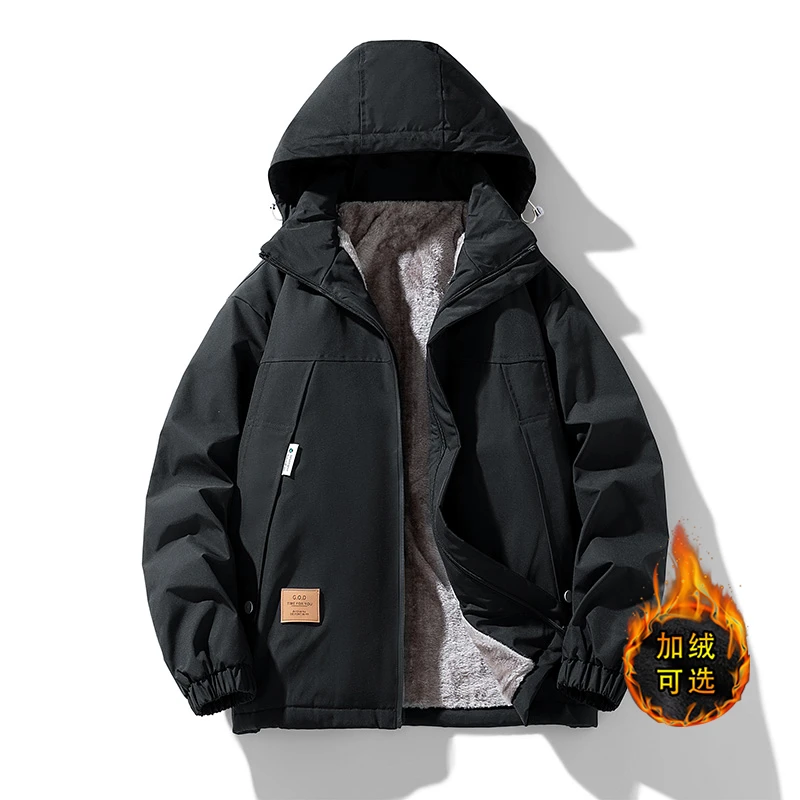 冲锋夹克大码外套男秋冬新款机能风工装夹克上衣防风保暖连帽休闲