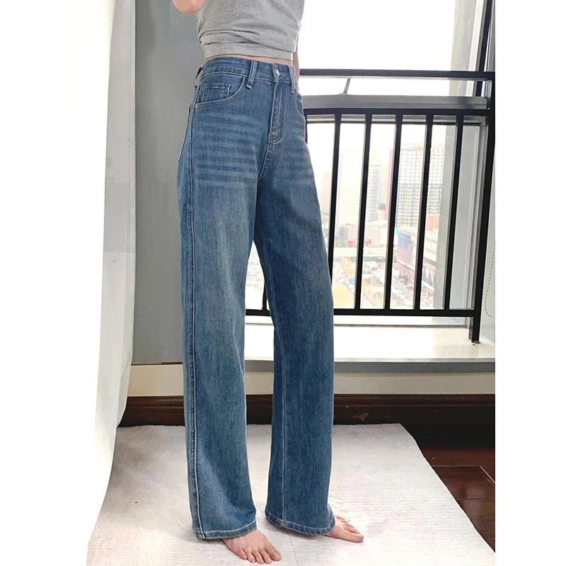 复古窄版阔腿牛仔裤女春秋款2025年新款高腰百搭小个子直筒拖地裤