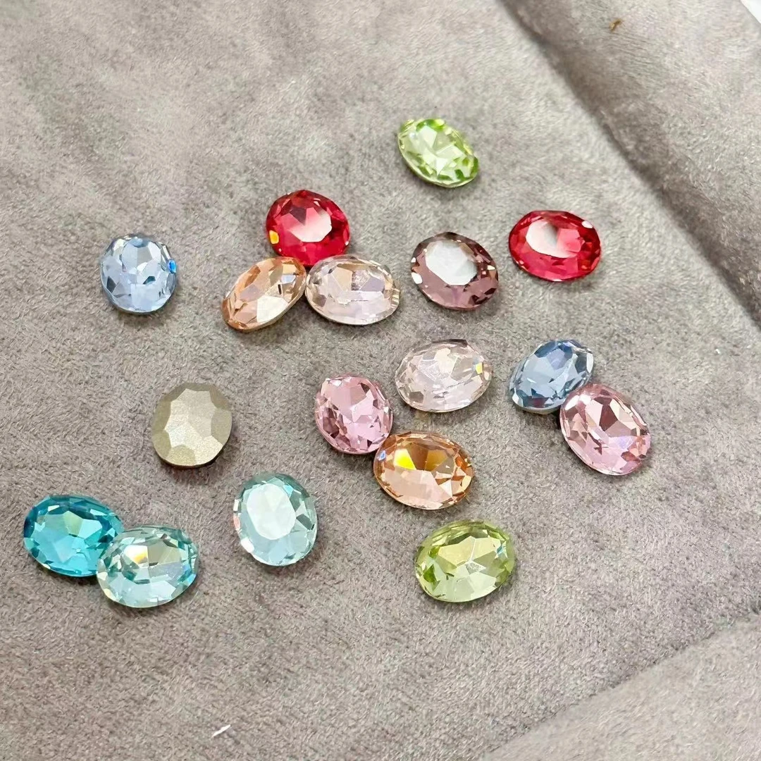 6*8椭圆爆闪水晶K9超闪玻璃钻DIY饰品配件炫彩尖底钻彩色美甲钻