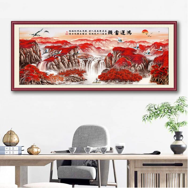 【鸿运当头】简约大气鸿运当头客厅装饰画办公室高档满钻晶瓷画挂画