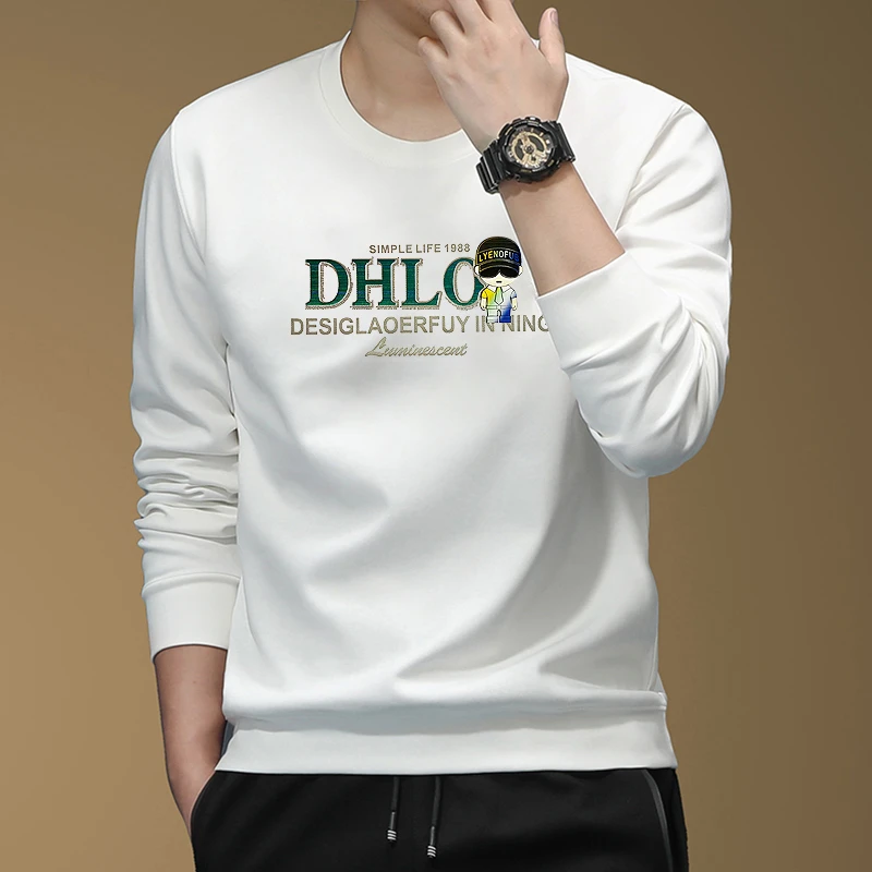 2025秋冬新款潮牌男士加绒卫衣欧洲站时尚烫钻高端印花圆领长袖男