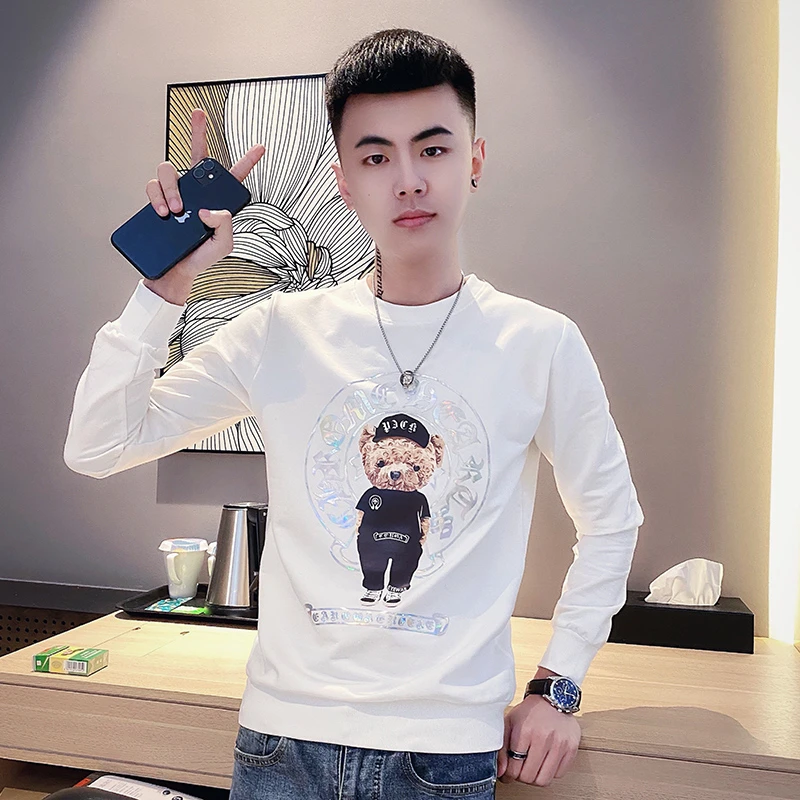 高级感卫衣男装韩版潮牌长袖打底衫秋装修身圆领上衣痞帅炸街外套