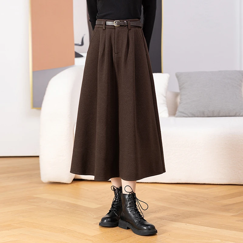 复古加厚半身裙女秋冬高腰中长款显瘦冬裙醋酸羊毛呢显瘦a字裙子