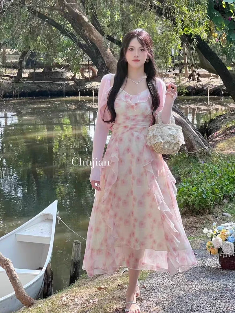 雨雨服饰新款法式温柔风两件套连衣裙