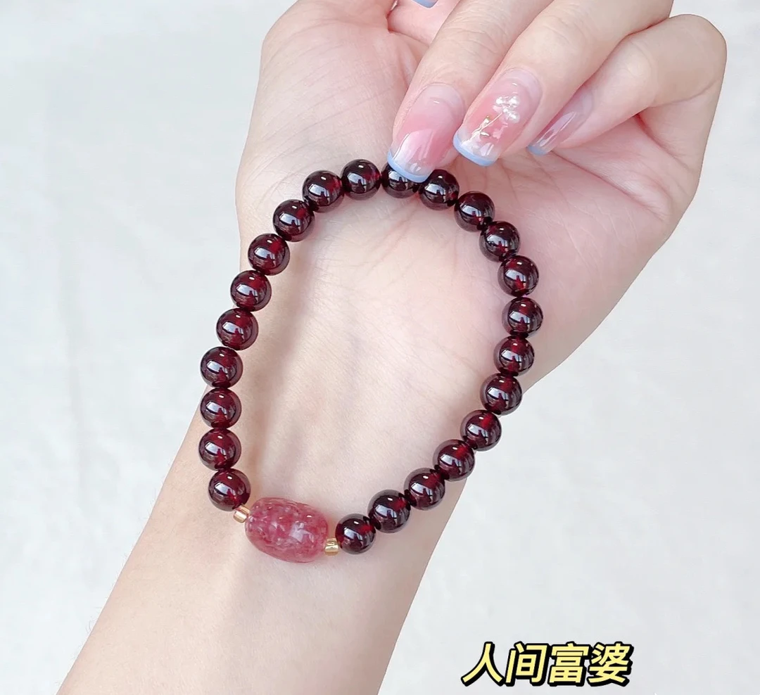 天然石榴石貔貅手链女 6m精致小巧款闺蜜礼物手串饰品 礼盒装