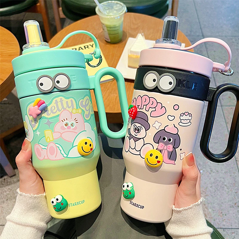 高颜值大容量冰霸杯吸管保温杯女生办公室水杯学生可爱带茶隔杯子