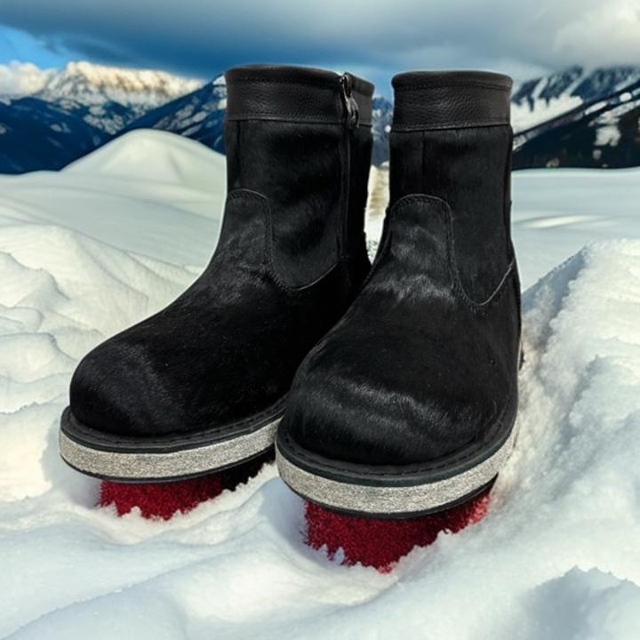 306-1男士短款拉链马毛靴休闲黑色真皮平底保暖短筒时尚厚底冬季