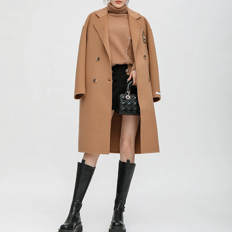 【经典魅雅】宝莎伦时尚西装领双面羊毛长款大衣196321