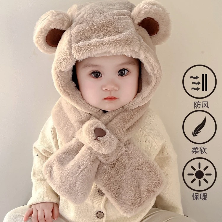 宝宝帽子围巾一体护脖帽秋冬季儿童可爱男孩男童女保暖围脖护耳帽