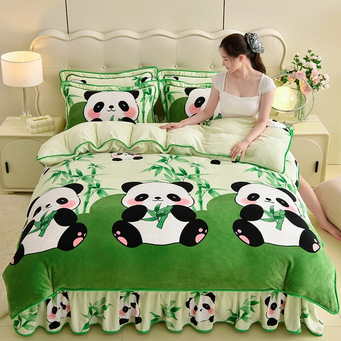 8-9斤加厚秋冬牛奶绒四件套双面绒被罩防静电床裙四件套 床上用品