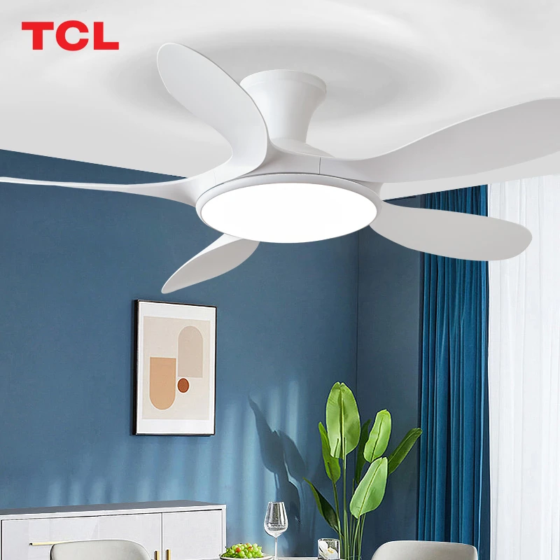 TCL奶油风原木风吊扇灯全光谱大风力直叶风扇灯大尺寸风扇灯家用