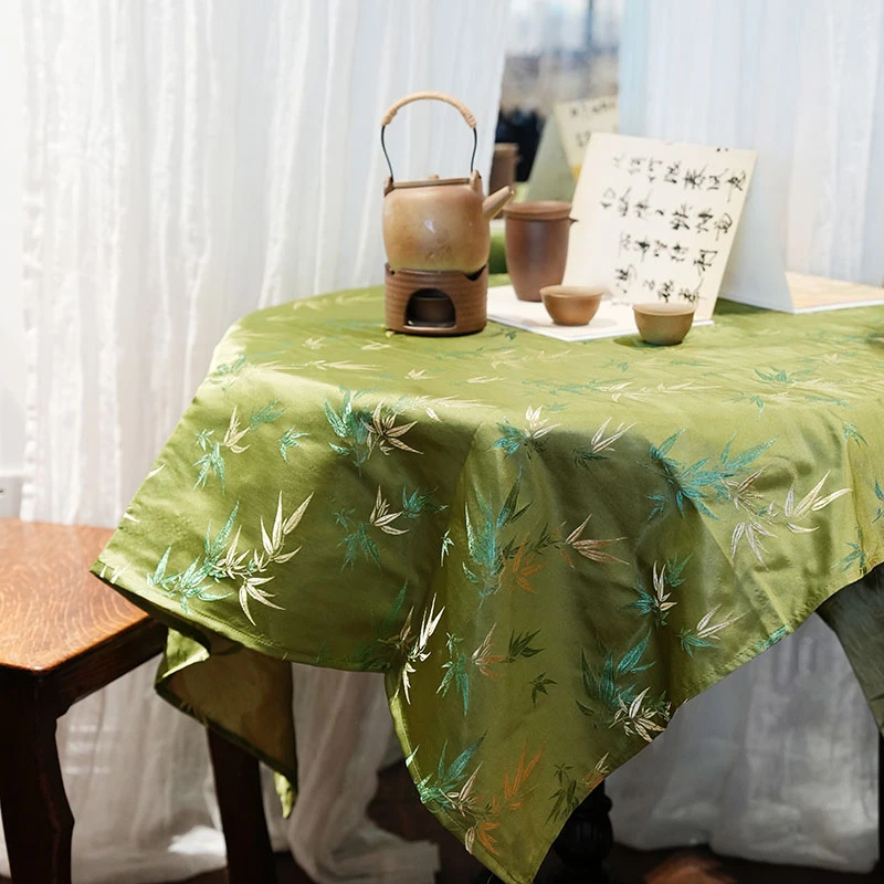 青玉翠竹系列织锦缎流苏提花桌布