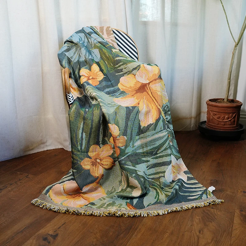 墨绿精选清凉绿叶四季盖毯沙发毯