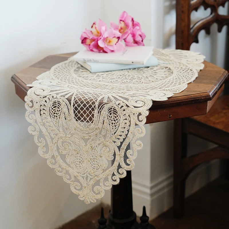 非遗绳绣精美奢华蕾丝衬布家用卧室茶杯垫布茶具首饰盒防尘盖布