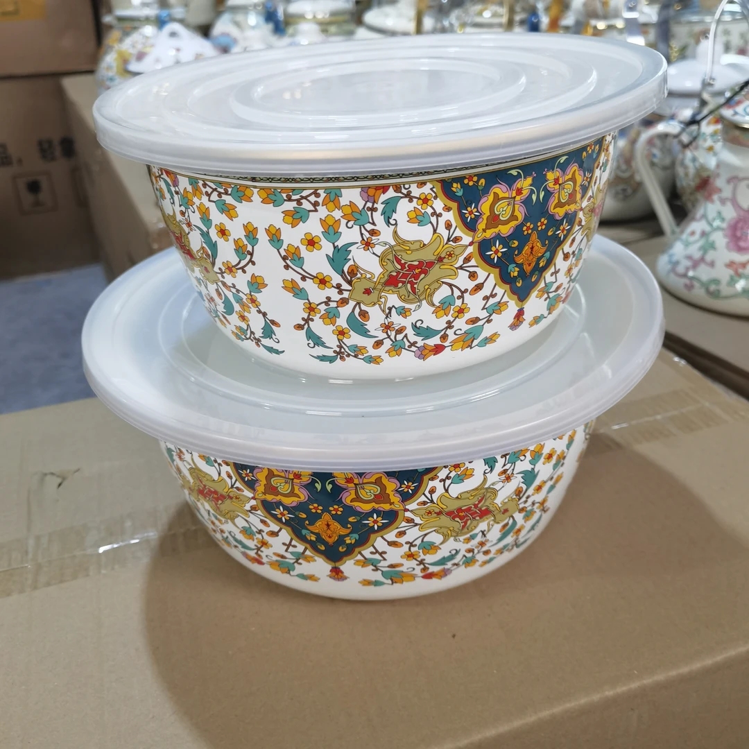 24寸+28寸和面盆俄罗斯花带盖加厚圆形和面盆家用洗菜珐琅搪瓷