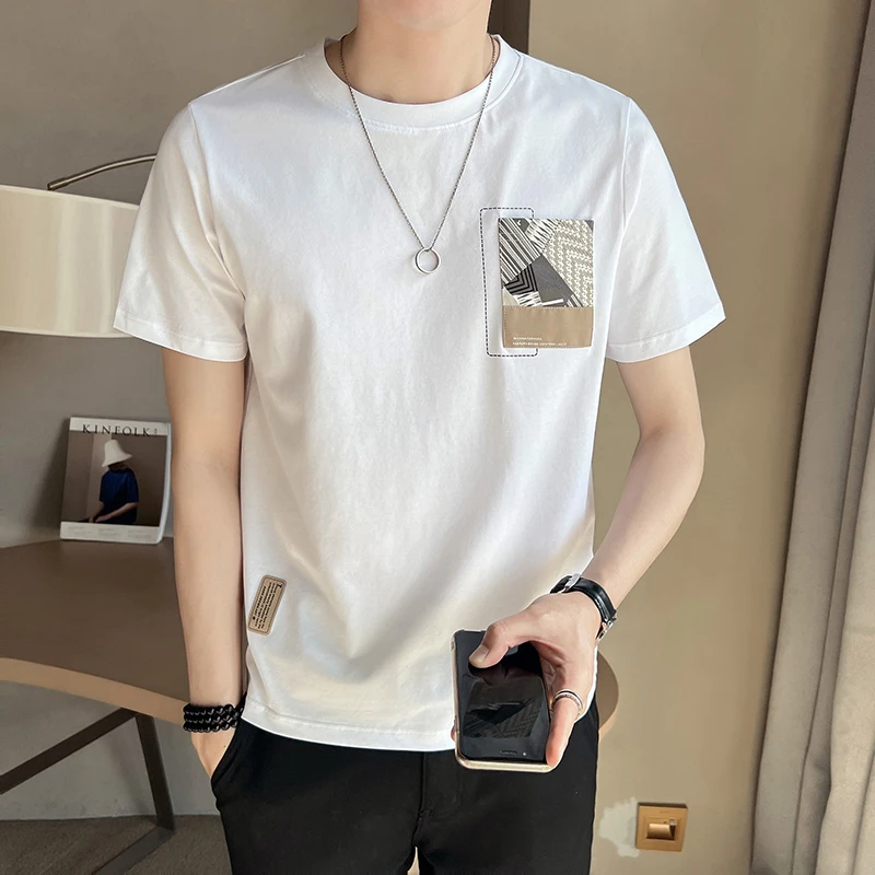 修身韩版ins圆领休闲百搭简约宽松白色男士纯棉半袖潮流短袖T恤