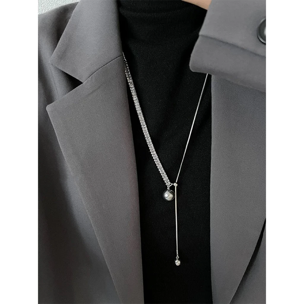 钛钢项链 可抽拉闪钻珠珠长款项链轻奢小众设计感高级锁骨链颈链