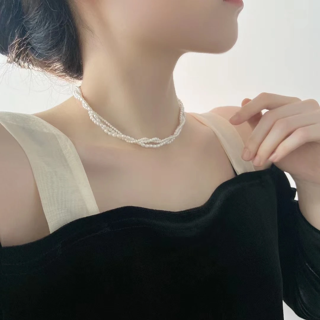 铜合金项链 宫廷风麻花项链小众法式轻奢多层叠戴锁骨链