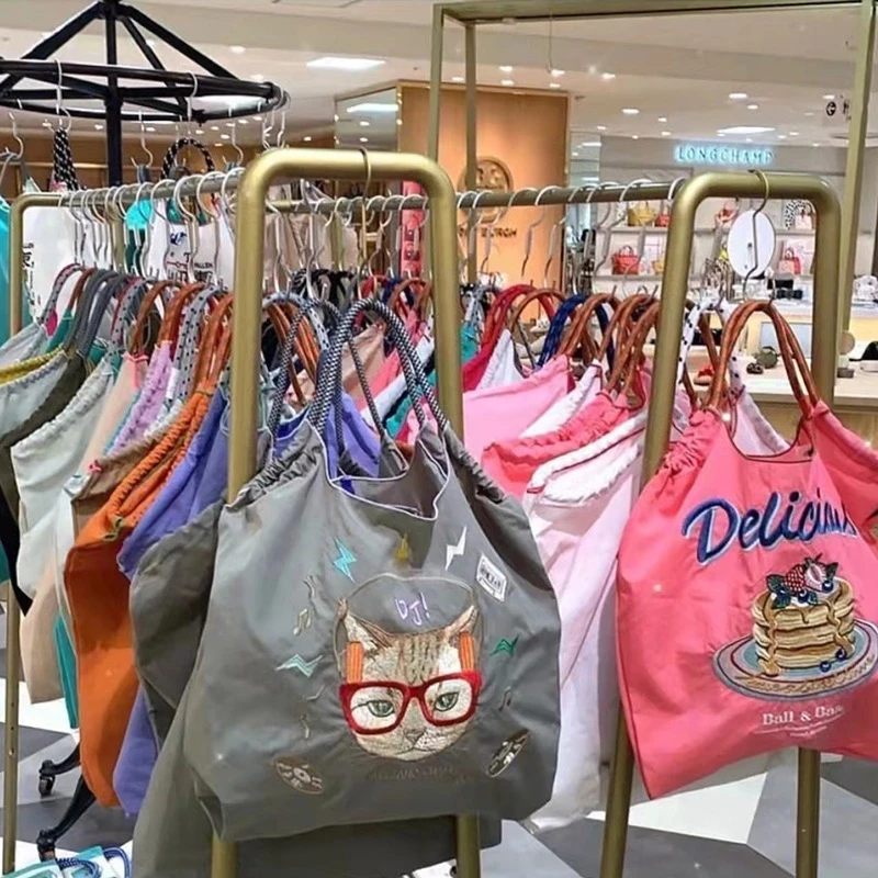 日系时尚休闲曼荼羅刺绣轻便手提单肩防水环保便携可折叠抽绳包