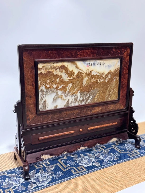 印度小叶zt缅甸瘤疤樱木方台屏座屏插屏书房屏风砚屏