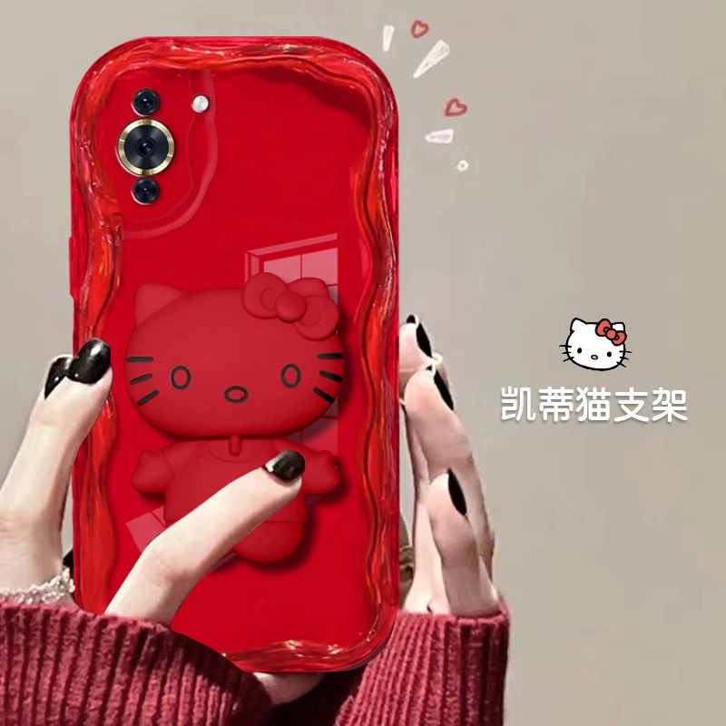 【华为NOVA10PRO】红色奶油壳猫猫支架款网红清透硅胶全包防摔壳