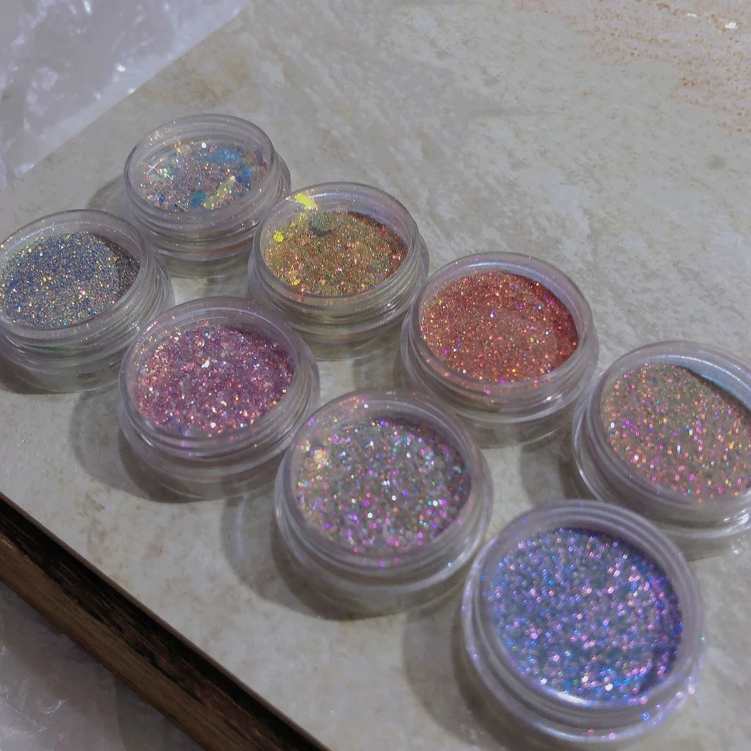 【碎钻云锦粉】套装彩色流行爆闪炫彩尖底超闪镭射日系组合双色秋冬