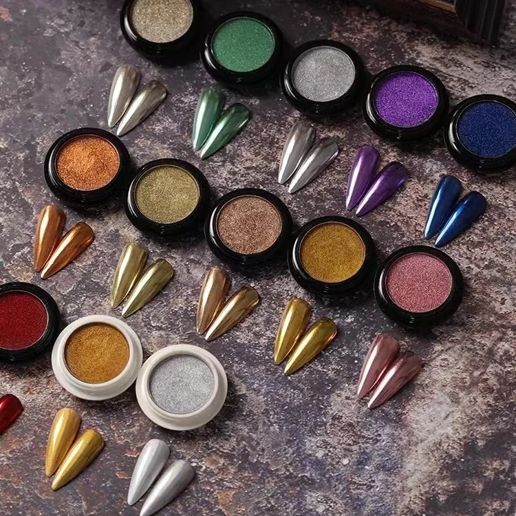 【进口夏日超亮魔镜粉】流行波纹玫瑰金银色复古勾边彩绘美甲饰品