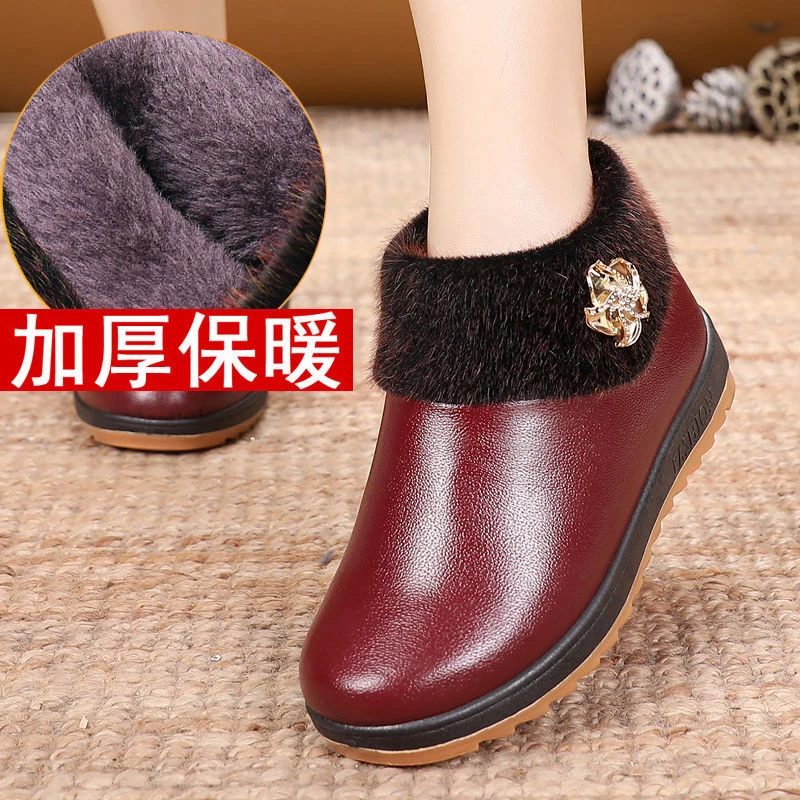 冬季加绒加厚妈妈鞋老北京布鞋女棉鞋防水防滑厚底老年人保暖棉鞋